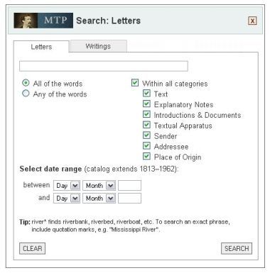 Search form for Letters